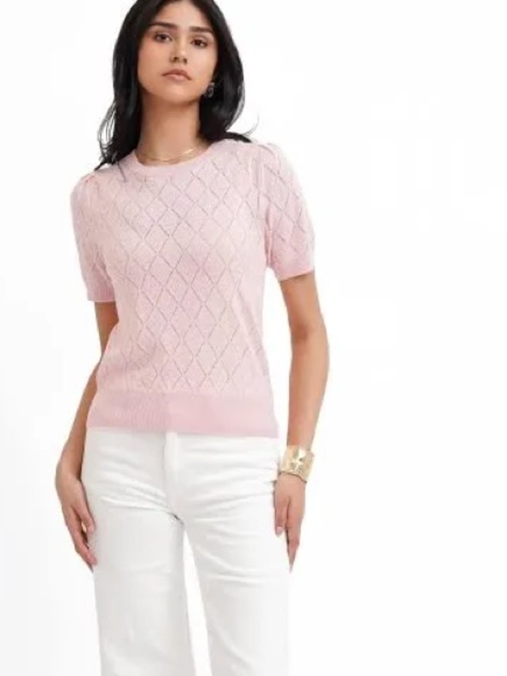 Cyrus Women’s XS Pink Geometric Puff Sleeve Sweater NWT